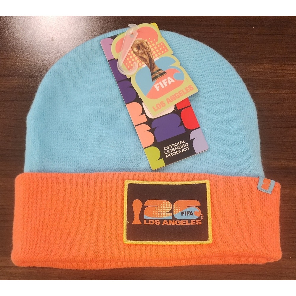 FIFA World Cup 2026 FB1 Men's Los Angeles Patch Two-Tone Beanie - Blue & Orange